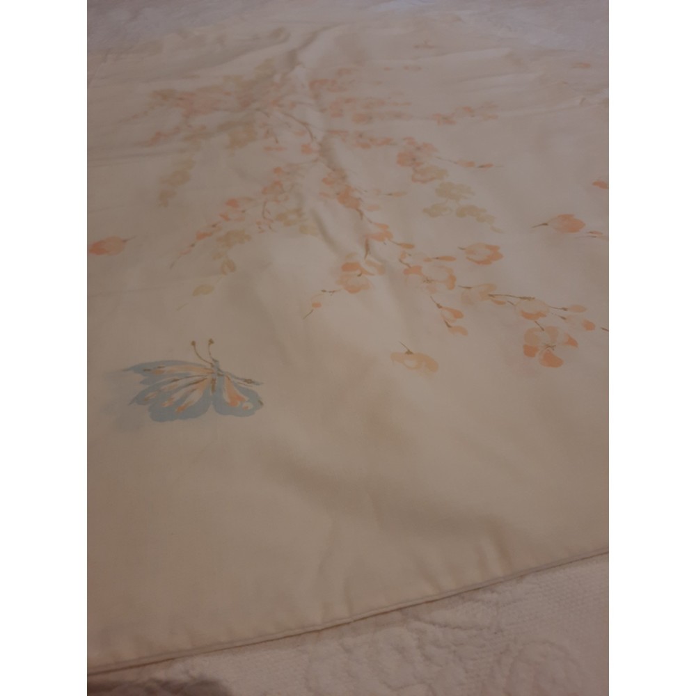 Vintage Standard Size Pillow Cases, 1 Pair Dogwood Flowers and Butterfly